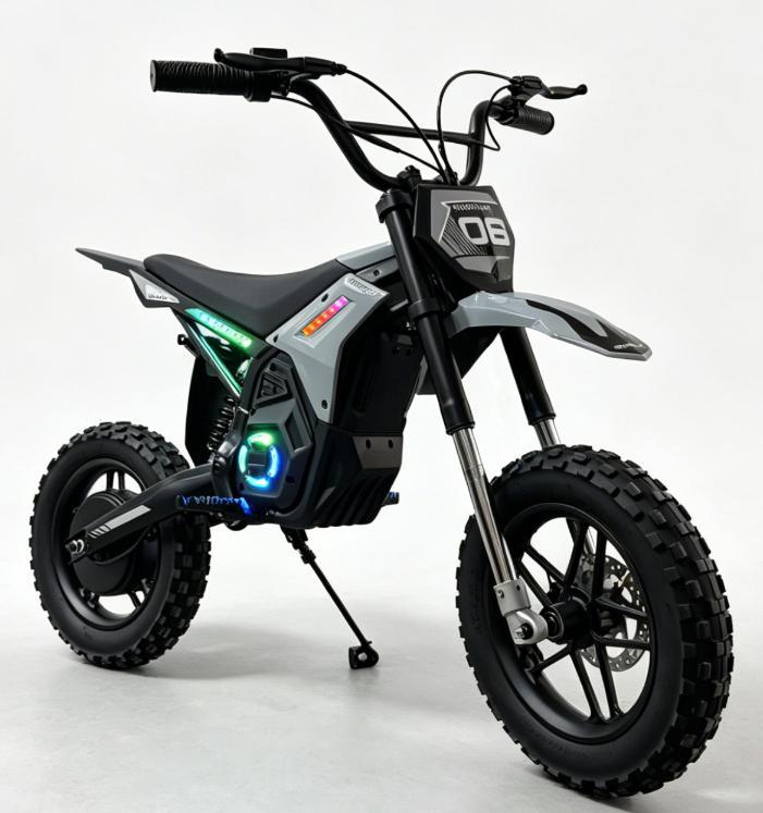 Black Kingplay S3 Pro X-play youth electric dirt bike with illuminated motor accent